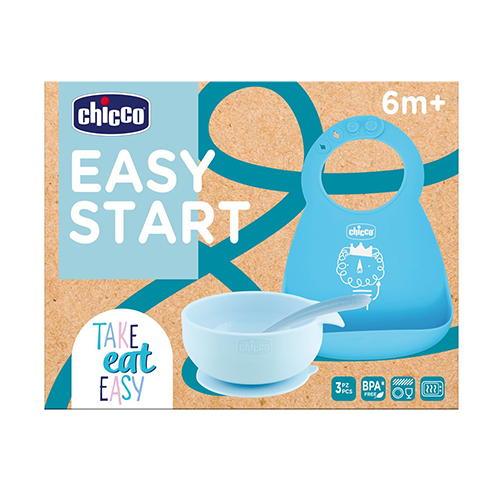 Chicco Set Pappa Easy Start in Silicone 6m+ Azzurro